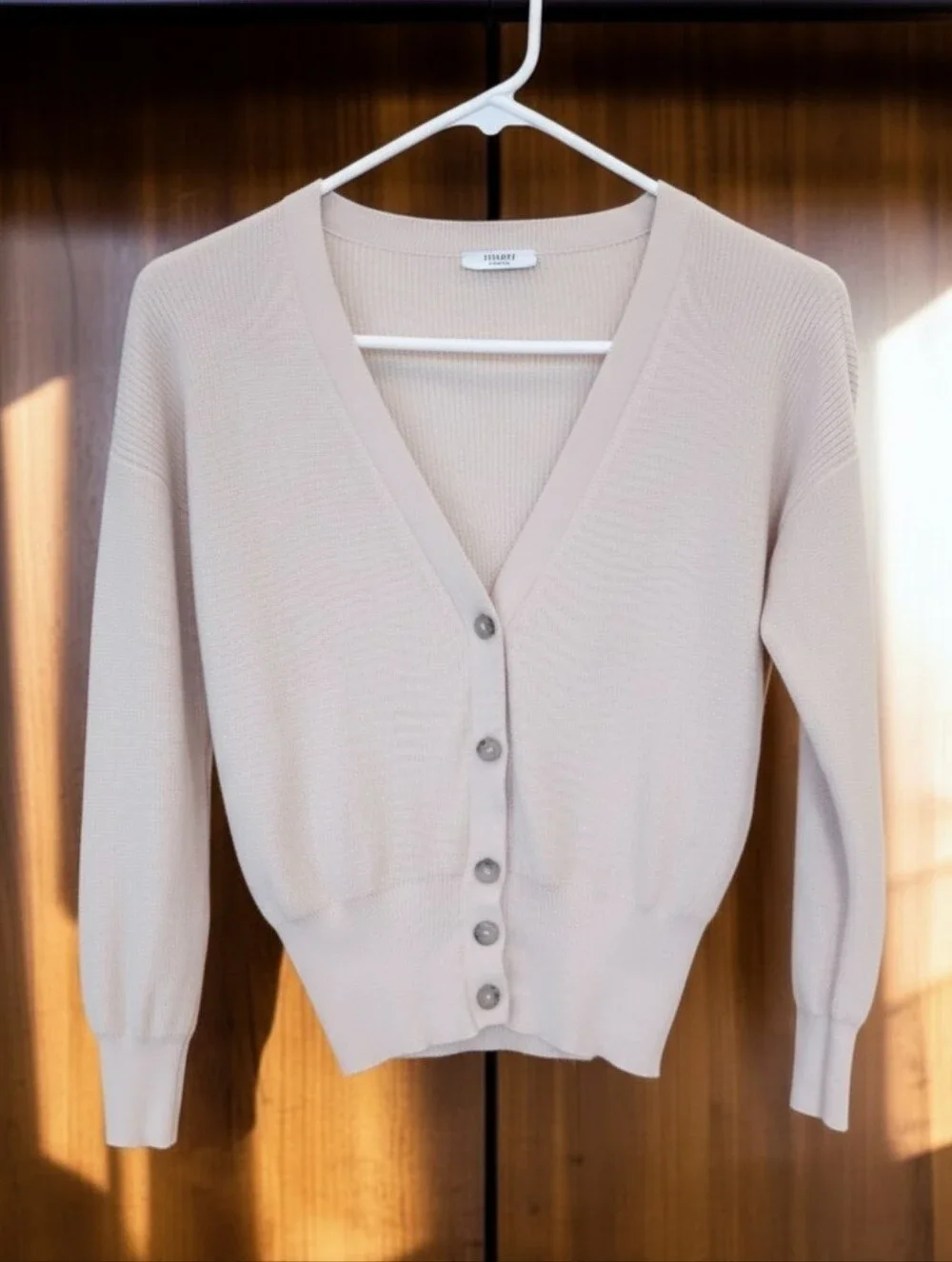 Peserico Light Beige V-Neck Button Front Cotton Cardigan Size XS IT38